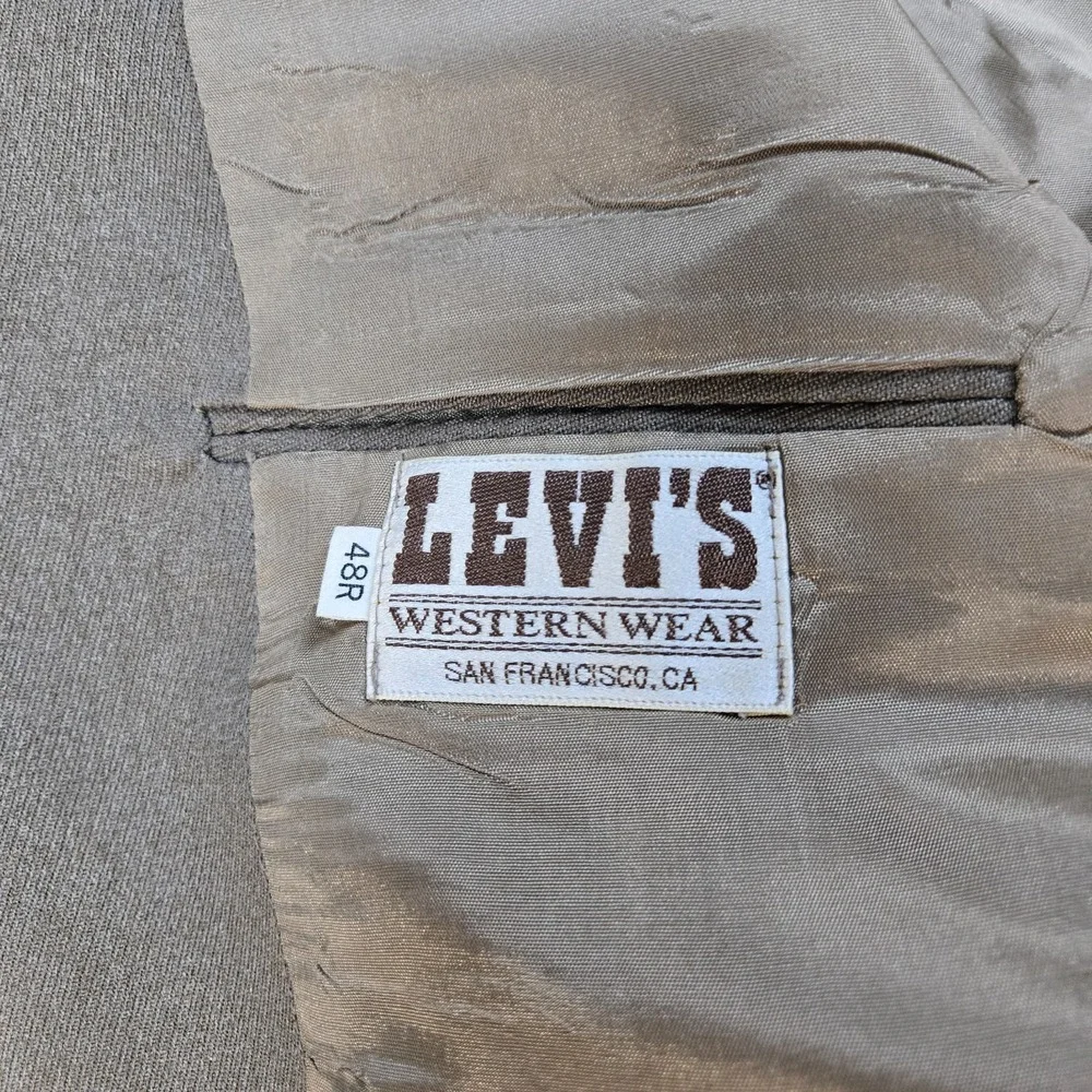 VTG Levi's Western Wear Blazer Jacket Mens 48R Beige Single Breasted Notch Lapel